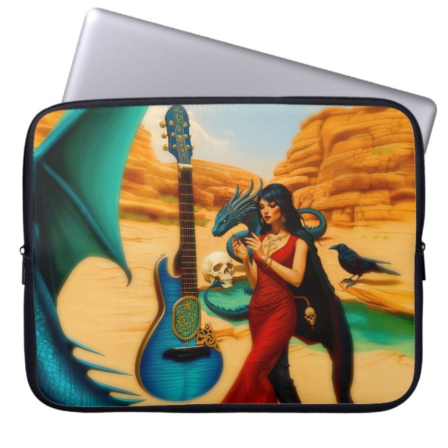 抽象芸術ドラゴンスカルオカルトダークウィッチーAIアート ラップトップスリーブ (正面)