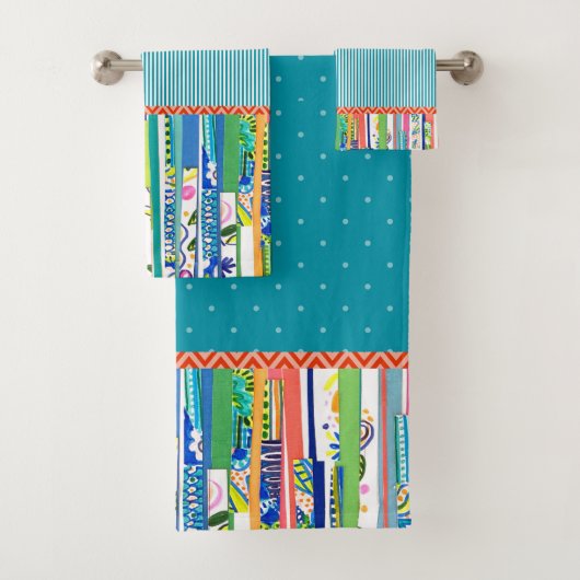 抽象芸術ドラマチックな「カリプソ」ドット青いタオル バスタオルセット (インサイチュ)