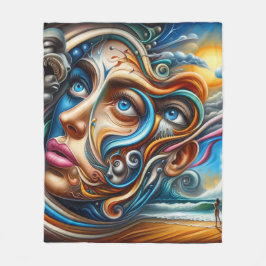 抽象芸術ドリームスケープ海セレニティ&コミック疑問に思 フリースブランケット