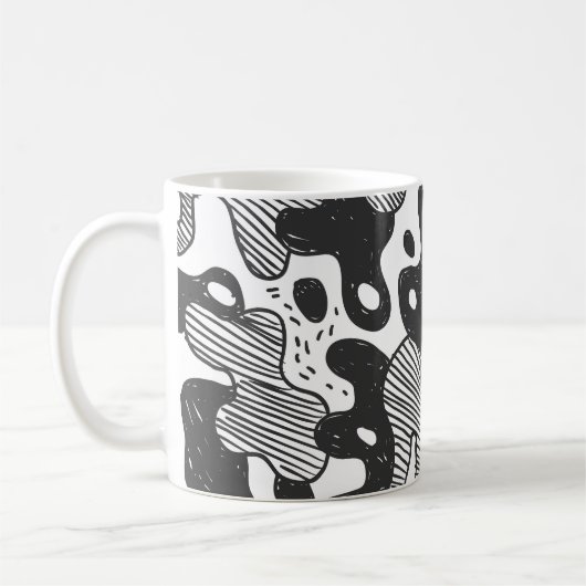 抽象芸術ドードルカモフラージブラックスタイル コーヒーマグカップ (左)