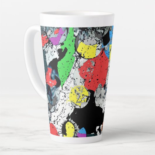 抽象芸術ドールアートブルーホワイトブラック カフェラテマグ (左アングル)