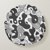 抽象芸術ドールスタイル迷彩服、黒 ラウンドクッション (裏面)