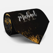 抽象芸術ナイトライトシー光沢のある金ゴールドブラックモノグラム ネクタイ (ロール)