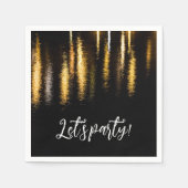抽象芸術ナイトライト海の光沢のある金ゴールドブラックパーティー スタンダードカクテルナプキン (正面)