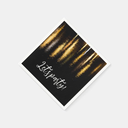 抽象芸術ナイトライト海の光沢のある金ゴールドブラックパーティー スタンダードカクテルナプキン (角)