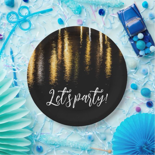 抽象芸術ナイトライト海の光沢のある金ゴールドブラックパーティー ペーパープレート (パーティー)