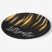 抽象芸術ナイトライト海の光沢のある金ゴールドブラックパーティー ペーパープレート (アングル)