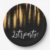 抽象芸術ナイトライト海の光沢のある金ゴールドブラックパーティー ペーパープレート (正面)
