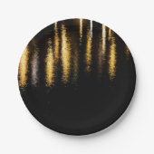 抽象芸術ナイトライト海の光沢のある金ゴールドブラック ペーパープレート (正面)