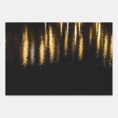 抽象芸術ナイトライト海の光沢のある金ゴールドブラック ラッピングペーパーシート (正面)