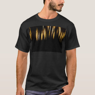 抽象芸術ナイトライト海の光沢のある金ゴールドブラック Tシャツ