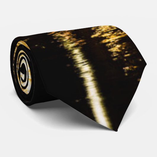 抽象芸術ナイトライト海の光沢のある金ゴールド黒2つの側面 ネクタイ (ロール)