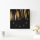 抽象芸術ナイトライト海光沢のある金ゴールドブラックw番号 スクエア壁時計 (ホーム)