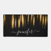 抽象芸術ナイトライト海金ゴールドブラック名前をカスタムする デスクマット (正面)
