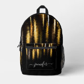 抽象芸術ナイトライト海金ゴールドブラック名前をカスタムする プリントバックパック (正面)