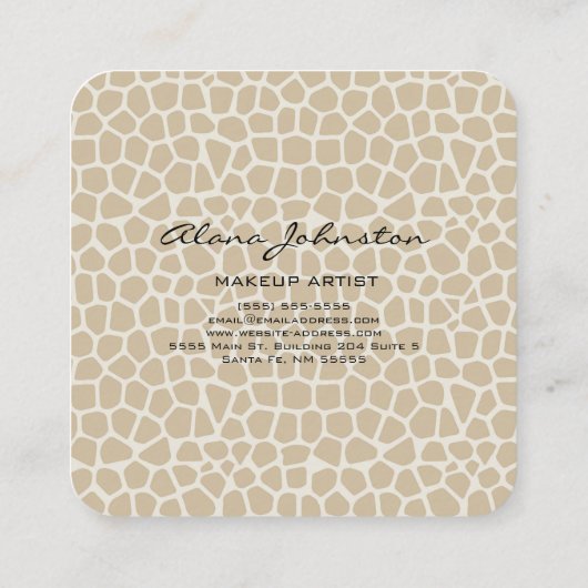 抽象芸術ニュートラルアニマルプリントメイクアップアーティスト スクエア名刺 (裏面)