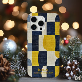 抽象芸術ネイビーとマスタードカーブ – ミニマリストアート iPhone 15 PRO MAXケース