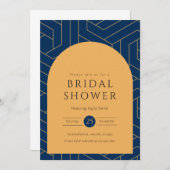 抽象芸術ネイビーとマスタードブライダルシャワー 招待状 (正面/裏面)