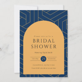 抽象芸術ネイビーとマスタードブライダルシャワー 招待状