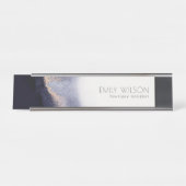 抽象芸術ネイビーブラックゴールドフォイル水彩洗剤 デスクネームプレート (正面)