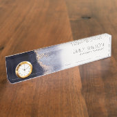 抽象芸術ネイビーブラックゴールドフォイル水彩洗剤 デスクネームプレート (側面)