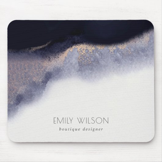 抽象芸術ネイビーブラックゴールドフォイル水彩洗剤 マウスパッド (正面)