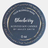 抽象芸術ネイビーブルーと金ゴールドの香り付き大豆キャンドル ラウンドシール (正面)