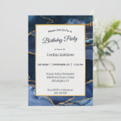 抽象芸術ネイビーブルーアガテウォーターカラー誕生日 招待状 (スタンド正面)