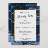 抽象芸術ネイビーブルーアガテウォーターカラー誕生日 招待状 (正面/裏面)