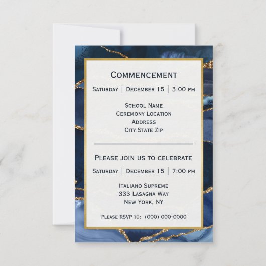 抽象芸術ネイビーブルーアガテ水彩卒業 案内状 (裏面)