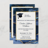抽象芸術ネイビーブルーアガテ水彩卒業 案内状 (正面/裏面)