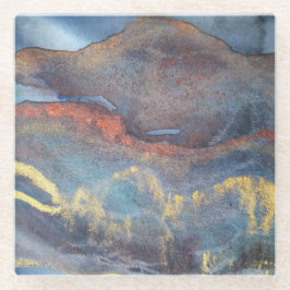 抽象芸術ネイビーブルー金ゴールド水色エレガントモダン ガラスコースター