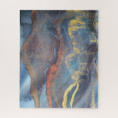 抽象芸術ネイビーブルー金ゴールド水色エレガントモダン ジグソーパズル (縦)