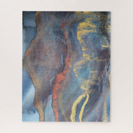 抽象芸術ネイビーブルー金ゴールド水色エレガントモダン ジグソーパズル