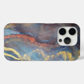 抽象芸術ネイビーブルー金ゴールド水色エレガントモダン Case-Mate iPhoneケース (裏面 (横))
