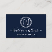 抽象芸術ネイビーブルー&ホワイトサークルモノグラム 名刺 (正面)