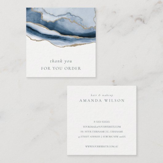 抽象芸術ネイビーブルーAgateご注文ありがとうございます スクエア名刺 (正面/裏面)