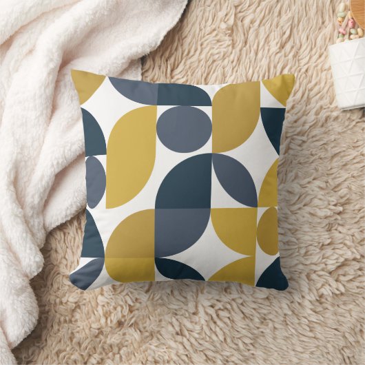 抽象芸術ネイビーマスタード幾何学模様 クッション (ブランケット)