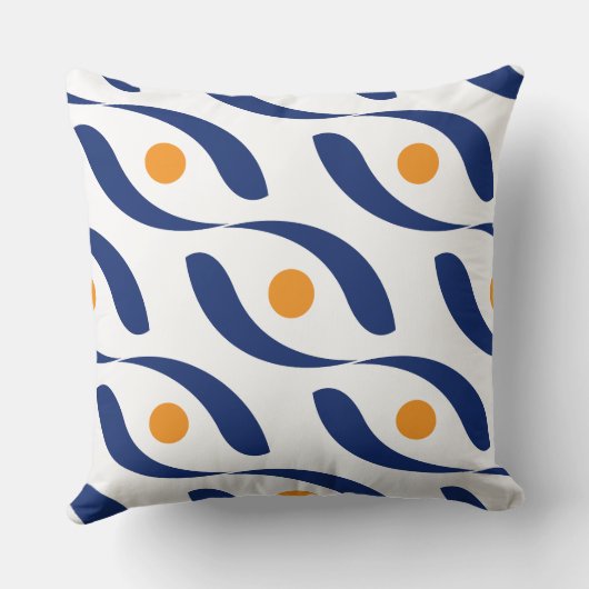 抽象芸術ネイビーモダンブルー、オレンジと白のソファ クッション (裏面)