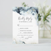 抽象芸術ネイビー水色メニュー選択RSVPカード 出欠カード (スタンド正面)