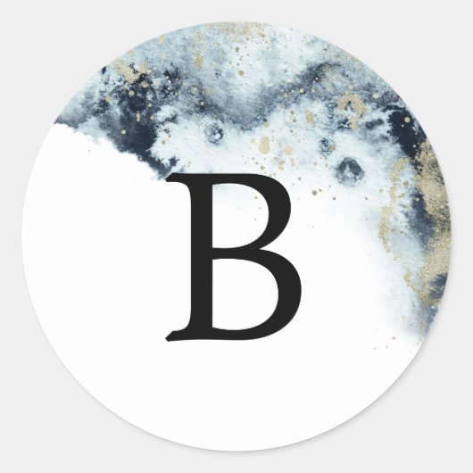 抽象芸術ネイビー結婚モノグラム封筒用シール ラウンドシール (正面)