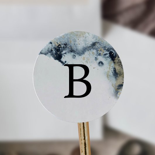 抽象芸術ネイビー結婚モノグラム封筒用シール ラウンドシール