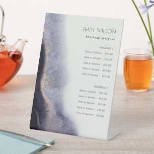 抽象芸術ネイビー金ゴールド水色サービス価格 台座サイン