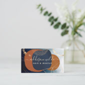 抽象芸術ネイビー銅及び金ゴールド幾何モダン図形 名刺 (スタンド正面)