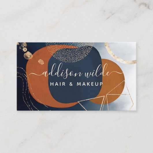 抽象芸術ネイビー銅及び金ゴールド幾何モダン図形 名刺 (正面)