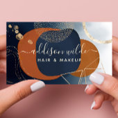 抽象芸術ネイビー銅及び金ゴールド幾何モダン図形 名刺