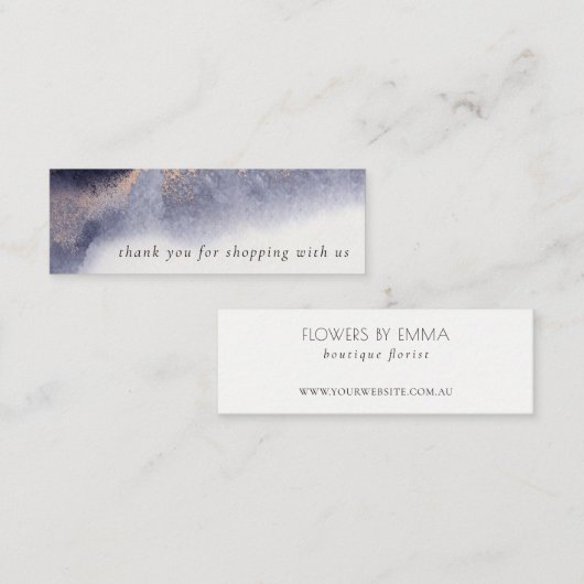 抽象芸術ネイビー黒金ゴールド水彩ありがとう スキニー名刺 (正面/裏面)