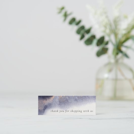 抽象芸術ネイビー黒金ゴールド水彩ありがとう スキニー名刺 (スタンド正面)