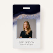 抽象芸術ネイビー黒金ゴールド水色洗写真 バッジ (正面)