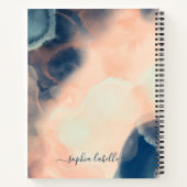 抽象芸術ネイビー、ピンク&ミント水色瑪瑙の名前 ノートブック (裏面)